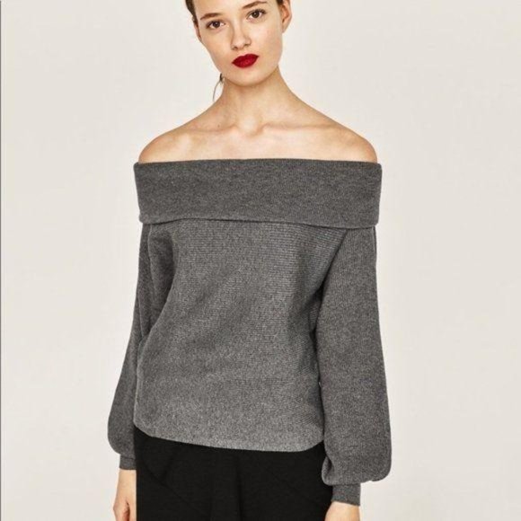 Zara Sweaters - Zara Gray / L /  Cowl Neck Balloon Sleeve Sweater